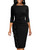 Black Work Pencil Dress for Women Funeral 3/4 Sleeve Elegant Bodycon Ruffled Vintage Midi Dresses