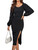 Rooscier Women's High Split Side Square Neck Long Sleeve Bodycon Sexy Midi Dress Solid Black Small