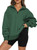 BLENCOT Women Half Zip Oversized Sweatshirts Long Sleeve Solid Color Drop Shoulder Fleece Workout Pullover Green M