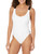 Calvin Klein Women's Standard Logo Elastic Straps Low-Cut Back Removable Cups One Piece, Soft White