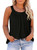 Eytino Women Plus Size Casual Tank Tops Sleeveless Crew Neck Solid Henley Tee Shirts,1X Black