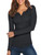 Tobrief Women's Long Sleeve Henley Tops Casual Notch Neck Tunics with Buttons Black ?XL