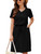 HUSKARY 2023 Women's Summer Casual Midi Dresses Short Sleeve V Neck Adjustable Waistline Drawstring Knee Length T Shirt Dress with Splits and Pockets Black