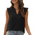 Aniywn Women's Solid Short Sleeve V Neck Summer Elegant Lace Tank Tops Loose Sleeveless Shirts Dressy Chiffon Blouse Top Black