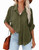HOTOUCH Womens 100% Cotton Casual Collared Green Blouse Button Down Linen Beach Summer Shirt Army Green, Small, Long Sleeve