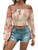 WDIRARA Women's Floral Print Off Shoulder Bishop Long Sleeve Shirred Crop Blouse Boho Tops Pink L
