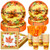 Bokon Thanksgiving Fall Party Supplies 240 PCS Autumn Thanksgiving Disposable Dinnerware Set with Maple Leaves Paper Plates Napkins Cups Plastic Forks Knives Spoon for Harvest Celebrations