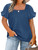 HDLTE Womens Plus Size Tops Square Neck Puff Sleeve T-Shirts Casual Pleated Flowy Trendy Tunic Blouse(Blue,2XL)