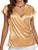 LYANER Women's Satin Silk Wrap V Neck Cap Sleeve Elegant Workwear Blouse Shirt Top Gold Medium
