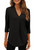 Miselon Women's Loose Business Casual Tops V Neck 3/4 Sleeve Shirts Soft Comfy Classy Lightweight Work Blouses Black XL