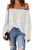 Spriolim Off The Shoulder Tops for Women Long Sleeve Casual Fashion 2023 Elegant Ruffle Chiffon Shirts White, Large