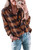 Wenrine Womens Long Sleeve Button Down Shirt Casual Plaid Flannel Shirt Collared Blouse Tops (Medium, Orange)