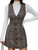 WDIRARA Women's Plaid Deep V Neck Button Front Sleeveless Suspenders Pinafore Dress Mocha Brown L