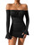 WDIRARA Women's Petite Off Shoulder Long Sleeve Cut Out Tie Front Bodycon Mini Dress Black Petite L