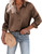 Chigant Silk Button Down Shirts Causal Long Sleeve Satin Blouse Business Tunic Tops Light Coffee