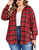 IN'VOLAN Womens Plus Size Flannel Plaid Shirt Roll Up Long Sleeve Mid-Long Button Down Shirts Casual Boyfriend Tops(16W-24W)