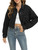 Gacaky Womens Casual Solid Color Ripped Distressed Cropped Denim Jean Jacket Coat With Frayed Hem Black M