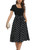 Aeuui Womens Dresses Short Sleeve Elastic Waist Ribbed Casual Business Dresses Work Midi Dress with Pockets Black Dot