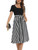 Aeuui Womens Dresses Short Sleeve Elastic Waist Ribbed Casual Business Dresses Work Midi Dress with Pockets Black Stripe