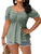 SOLY HUX Women's Plus Size Puff Short Sleeve Drawstring Sweetheart Neck Peplum Tee Eyelet Embroidery T Shirt Tops Plain Mint Green 3XL