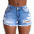 Tunlaud Women's Stretch Ripped Denim Shorts Mid Waist Casual Frayed Raw Hem Distressed Jean Shorts (S, Light Blue)