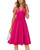 Newshows Women's Hot Pink Dress Summer Short Sleeve V-Neck Faux Wrap Casual Midi Dress with Pockets(Rose,Medium)