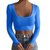 Aniywn Women's Square Neck Casual Long Sleeve Solid Color Tight Basic Tee Shirt Ribbed Slim Fitted Casual Basic Crop Top Blue