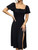 Verdusa Women's Tie Front Square Neck Puff Sleeve Split Long Flared Dress Black M