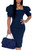 Women's Sexy Blue Denim Dresses Bodycon Elegant Short Puff Sleeve Square Neck Pencil Knee Length Jean Dress Split Back with Zipper Nightclub