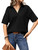 SweatyRocks Women's Casual V Neck Collared Tee Half Sleeve Drop Shoulder Pullover Plain T Shirt Black S