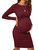 Verdusa Women's Maternity Twist Front Long Sleeve Round Neck Bodycon Dress Burgundy M