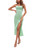 Vrtige Women's Satin Spaghetti Strap Ruched Sleeveless Thigh Split Bodycon Midi Dress Light Green Medium