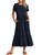 ANRABESS Women's Summer Casual Short Sleeve Crewneck Swing Dress Casual Flowy Tiered Maxi Beach Dress with Pockets 727shenzanglan-M Navy Blue