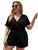 SOLY HUX Women's Plus Size Surplice V Neck Short Sleeve Rompers Short Jumpsuit Black 4XL