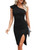 Rooscier Women's One Shoulder Split Ruched Sleeveless Ruffle Bodycon Cocktail Midi Dress Solid Black Small