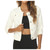 Women's 3/4 Sleeve White Cropped Denim Jacket Round Neck Short Jean Jacket Trucker Coat