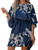 CUPSHE Women's Casual Mini Dress Navy Leaf Print 3/4 Sleeve One Shoulder A Line Short Belted Dresses