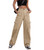 ZMPSIISA Women High Waisted Cargo Pants Wide Leg Casual Pants 6 Pockets Combat Military Trousers(Khaki,Medium)