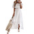 Boho Summer Dresses for Women, Off The Shoudler Floral Lace Up Beach Dress High Waist Long Maxi Dresses A-line Flowy Casual Vacation Dresses for Women Beach Party White -Off Shoulder M