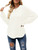 MEROKEETY Women's 2023 Fall Puff Sleeve Warm Waffle Knit Sweater Crew Neck Pullover Jumper Tops, White, M