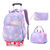 LANSHIYA 3Pcs Rolling Backpack for Girls Dream Princess Wind Bookbag with Wheels Travel Bag Trolley School Bag with Lunch Box Purple