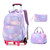 LANSHIYA 3Pcs Rolling Backpack for Girls Dream Princess Wind Bookbag with Wheels Travel Bag Trolley School Bag with Lunch Box Purple