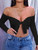 Womens Tops Solid Tie Front Off Shoulder Crop Top (Color : Black, Size : Small)