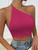Womens Tops Solid One Shoulder Tie Backless Crop Top (Color : Red Violet, Size : X-Small)