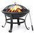 Fire Pit, 22in Fire Pit Outdoor Wood Burning Firepit BBQ Grill Steel Fire Bowl with Spark Screen Cover, Log Grate, Poker for Camping Beach Bonfire Picnic Backyard Garden