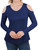 Artivaly Womens Cold Shoulder Long Sleeve V Neck Tunic Tee Tops Navy Blue