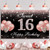 HTDZZI Sweet 16 Birthday Backdrop Banner Rose Gold, Sweet Sixteen Party Decorations, Happy 16th Birthday Decorations for Girls, 16 Year Old Birthday Yard Sign Photo Props Decor Supplies, Fabric