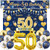 navy blue 50th birthday decorations happy 50th birthday decorations for men blue and gold happy fifty birthday banner backdrop 50th anniversary birthday men party supplies blue 50 year old happy birthday party Cheers to 50s Yard decor