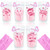 24 Sets Preppy Bachelor Party Plastic Drink Pouch Cups with Straws Pink Preppy Style Drink Bags Reusable Smile Cups for Bach Party Cups, Let's Go Girls Gift, Cowgirl Bride Bridesmaid Favors
