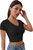 Floerns Women's V Neck Short Sleeve Rib Knit Basic Solid Crop Tee Top Black M